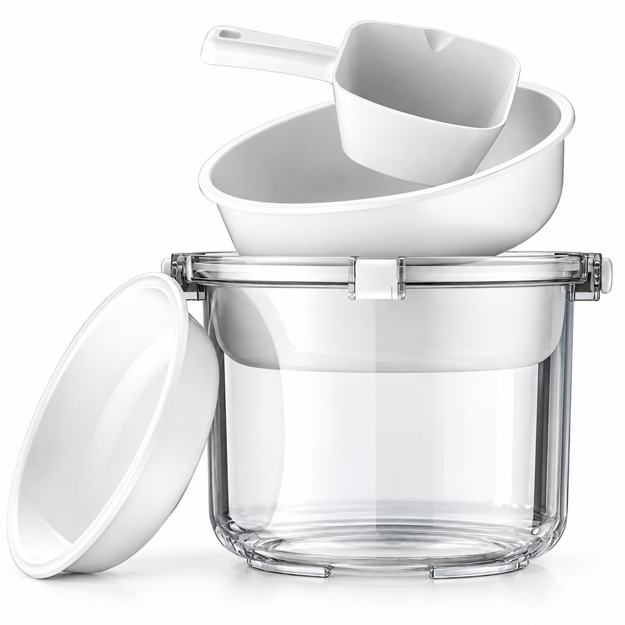 Portable Fishing Bait Bucket, Clear-Sided Fish Container with Removable Bait Bowls & Carry Handle