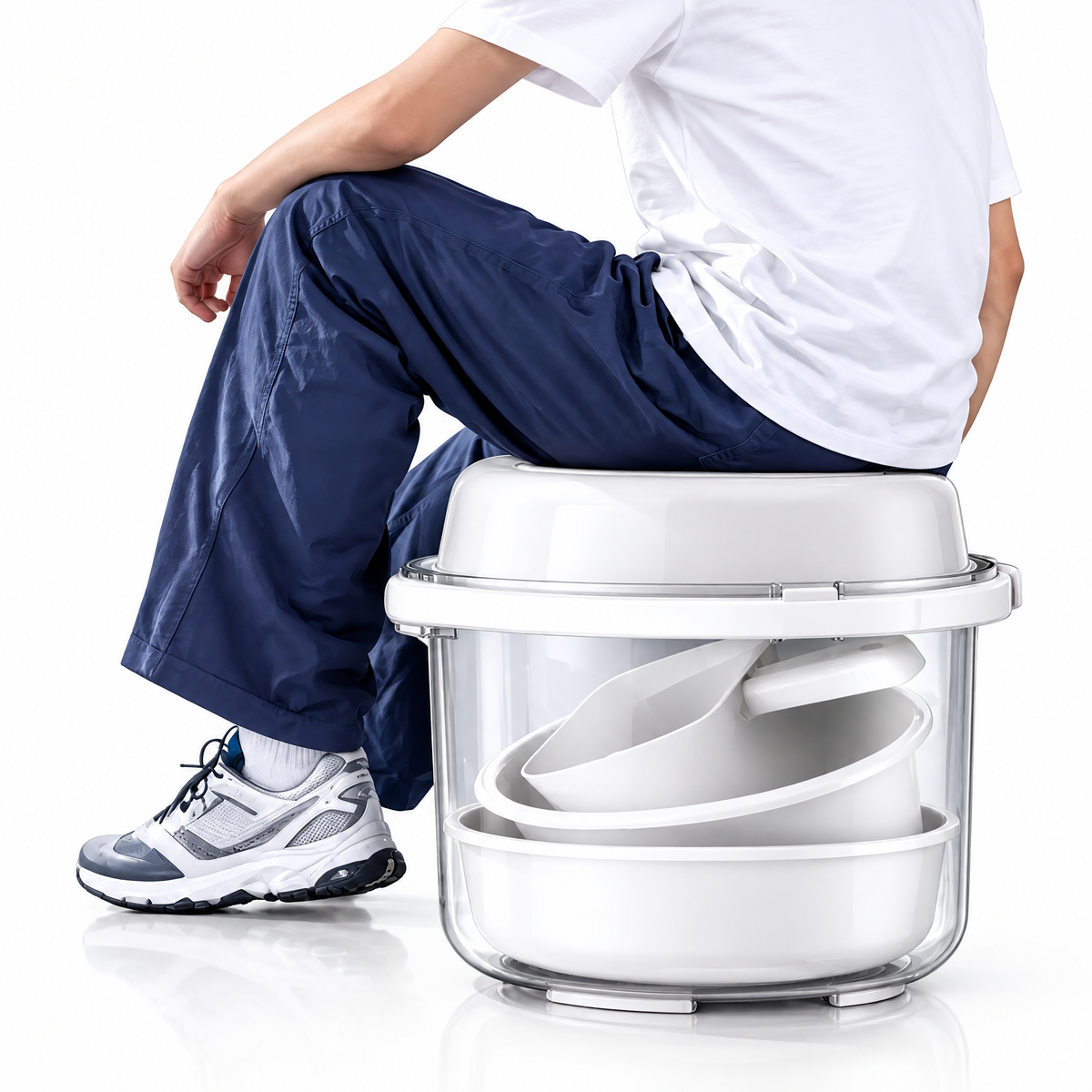 Portable Fishing Bait Bucket, Clear-Sided Fish Container with Removable Bait Bowls & Carry Handle