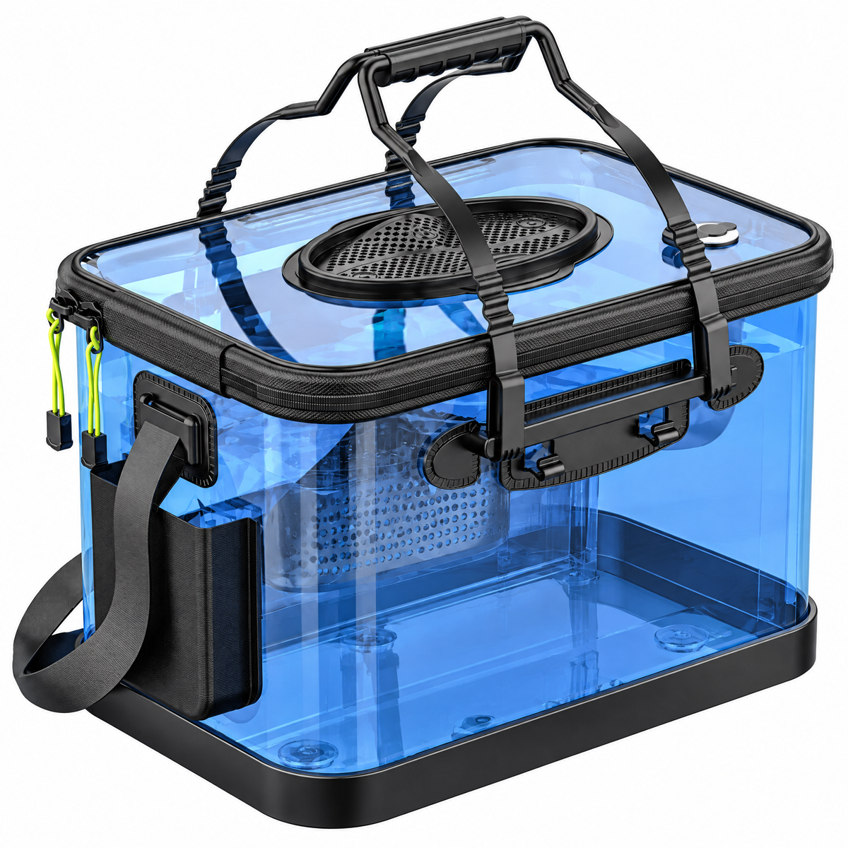 Clear Fishing Bucket, Portable Fish & Bait Container with Viewing Panels, Zippered Lid & Carry Handles