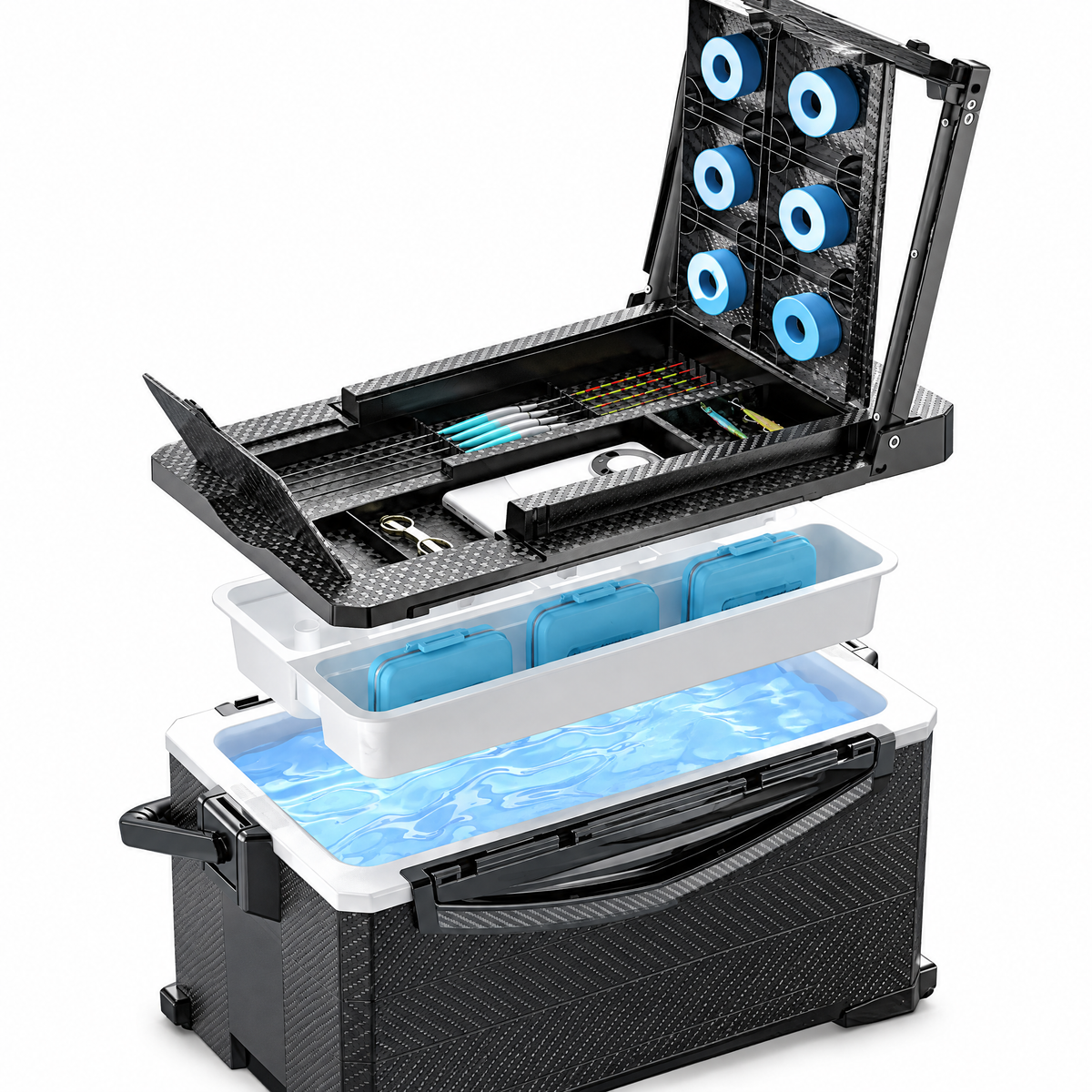 29L Rolling Fishing Seat Box, Portable Tackle Storage with Wheels & Textured Hard Shell
