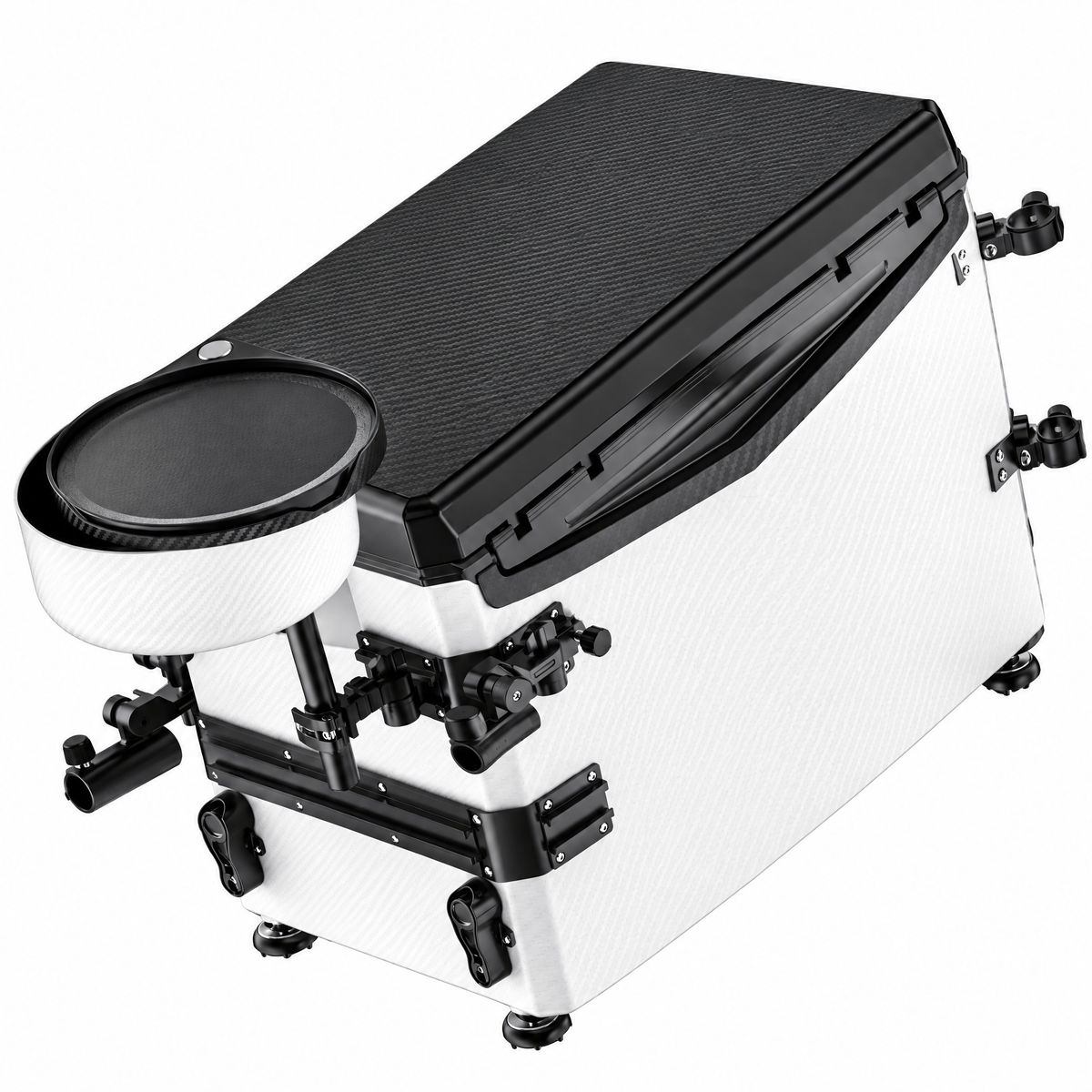 2600S Fishing Seat Box, Portable Hard-Shell Tackle Storage with Carbon-Pattern Lid & Adjustable Legs