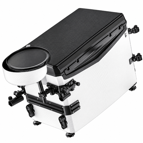 2600S Fishing Seat Box, Portable Hard-Shell Tackle Storage with Carbon-Pattern Lid & Adjustable Legs