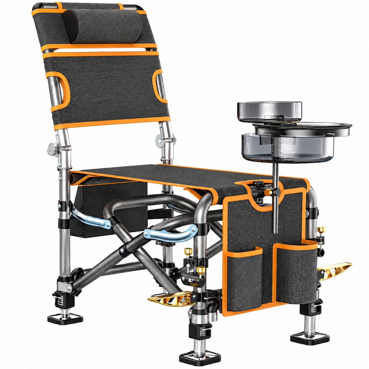 Knight Folding Fishing Chair, Portable High-Back Fishing Seat with Adjustable Legs & Storage Pockets