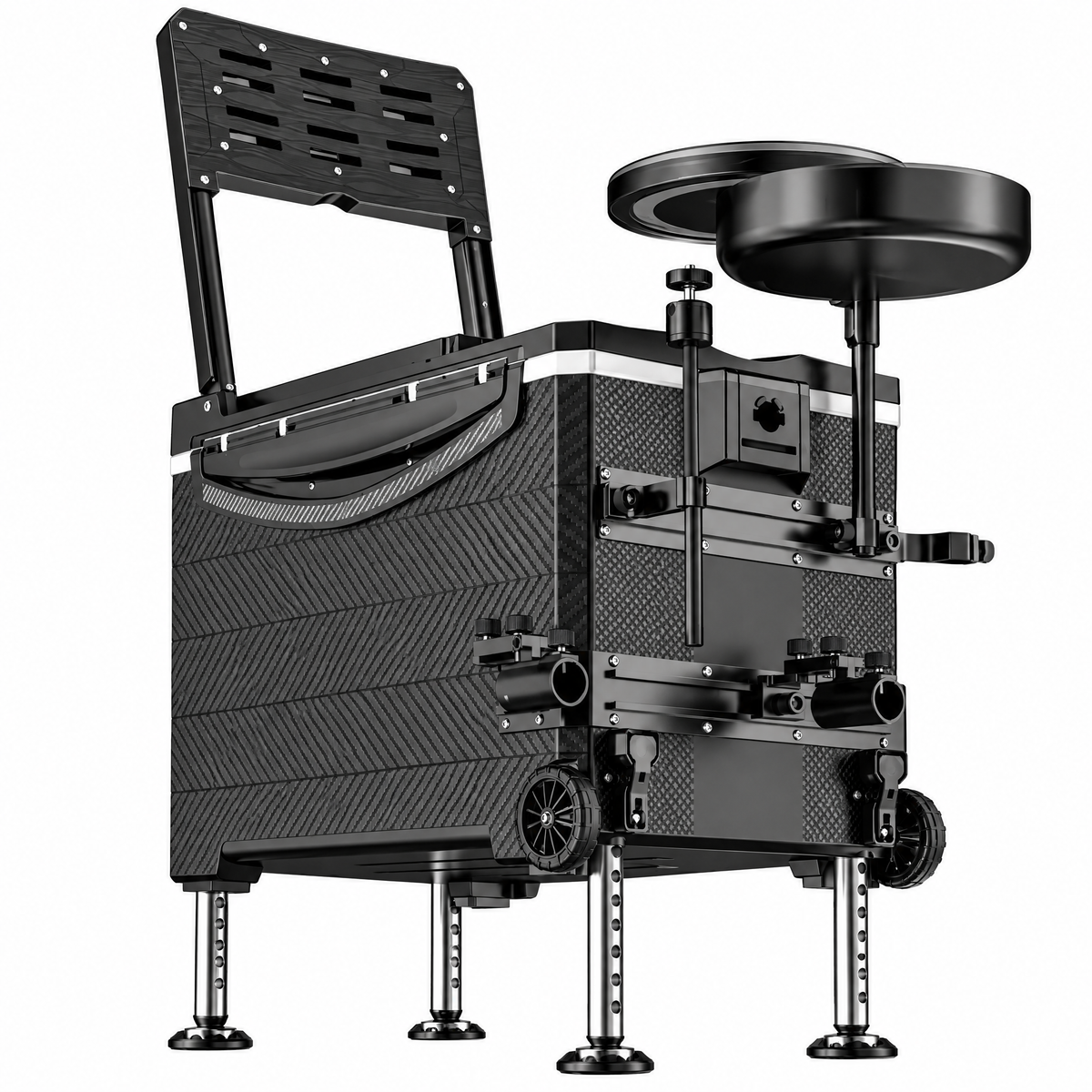29L Rolling Fishing Seat Box, Portable Tackle Storage with Wheels & Textured Hard Shell