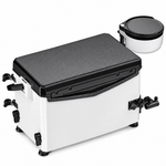 2600S Fishing Seat Box, Portable Hard-Shell Tackle Storage with Carbon-Pattern Lid & Adjustable Legs