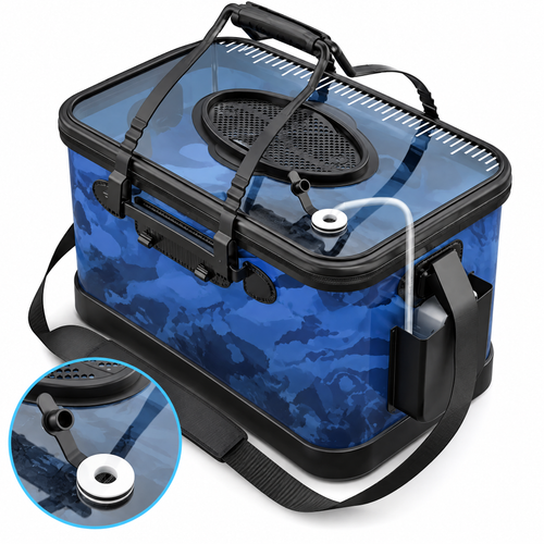 Clear Fishing Bucket, Portable Fish & Bait Container with Viewing Panels, Zippered Lid & Carry Handles
