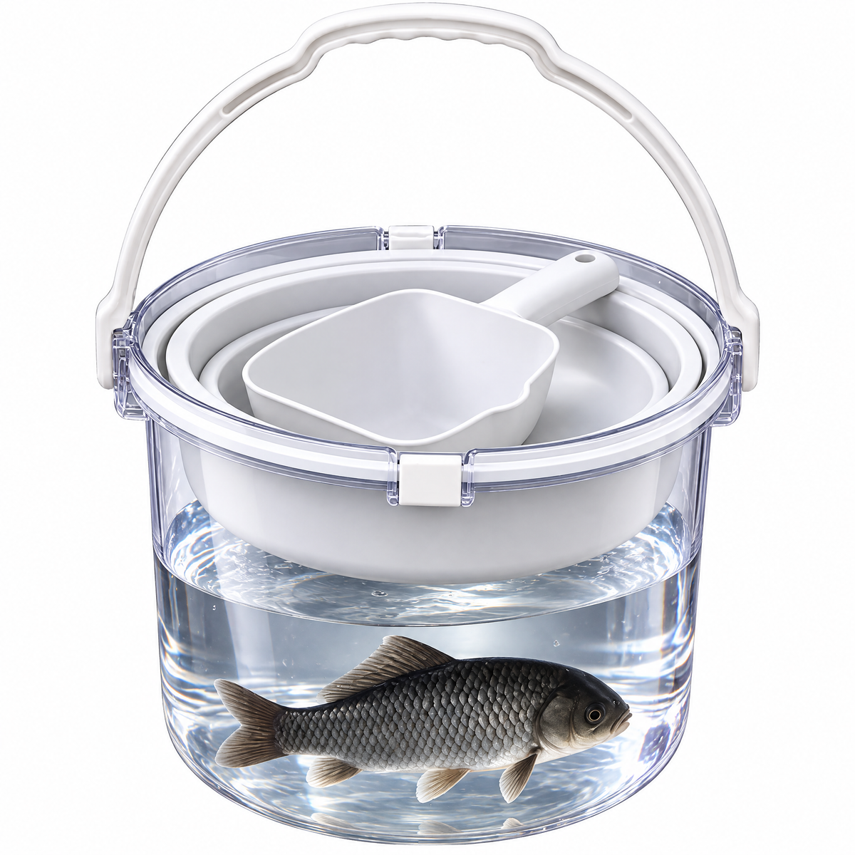 Portable Fishing Bait Bucket, Clear-Sided Fish Container with Removable Bait Bowls & Carry Handle