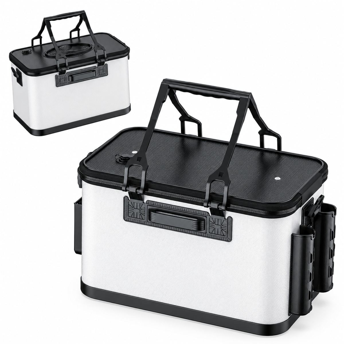 Portable Rectangular Fishing Bucket, Fish & Bait Storage Container with Zippered Lid & Dual Carry Handles