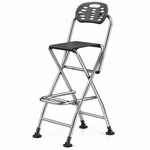 Stainless Steel Folding Fishing Chair, Compact High-Seat Stool with Backrest for Pier & Bank Fishing
