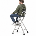 Stainless Steel Folding Fishing Chair, Compact High-Seat Stool with Backrest for Pier & Bank Fishing