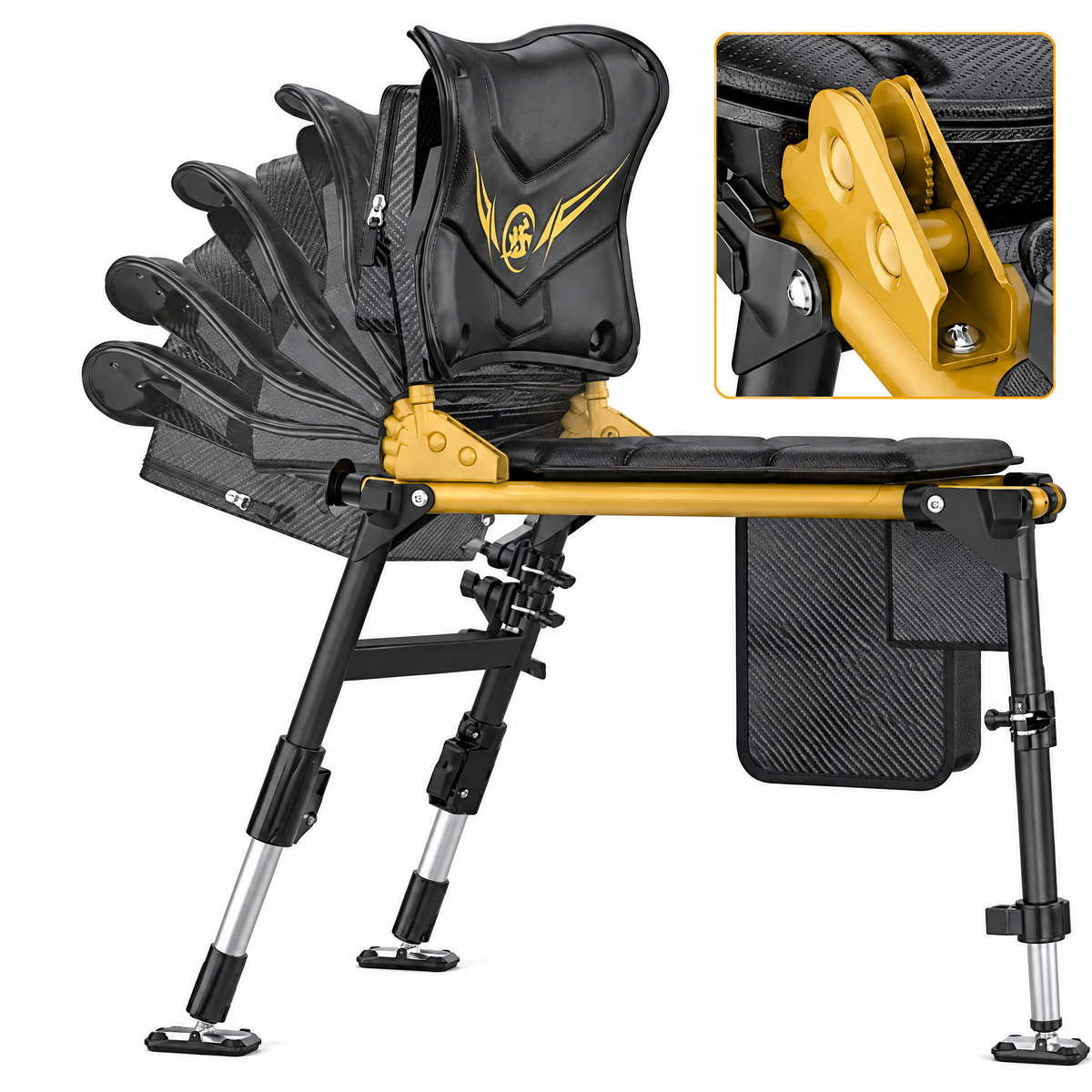 D7 Ergonomic Folding Fishing Chair, U-Frame Portable Fishing Seat with Padded Backrest & Adjustable Legs